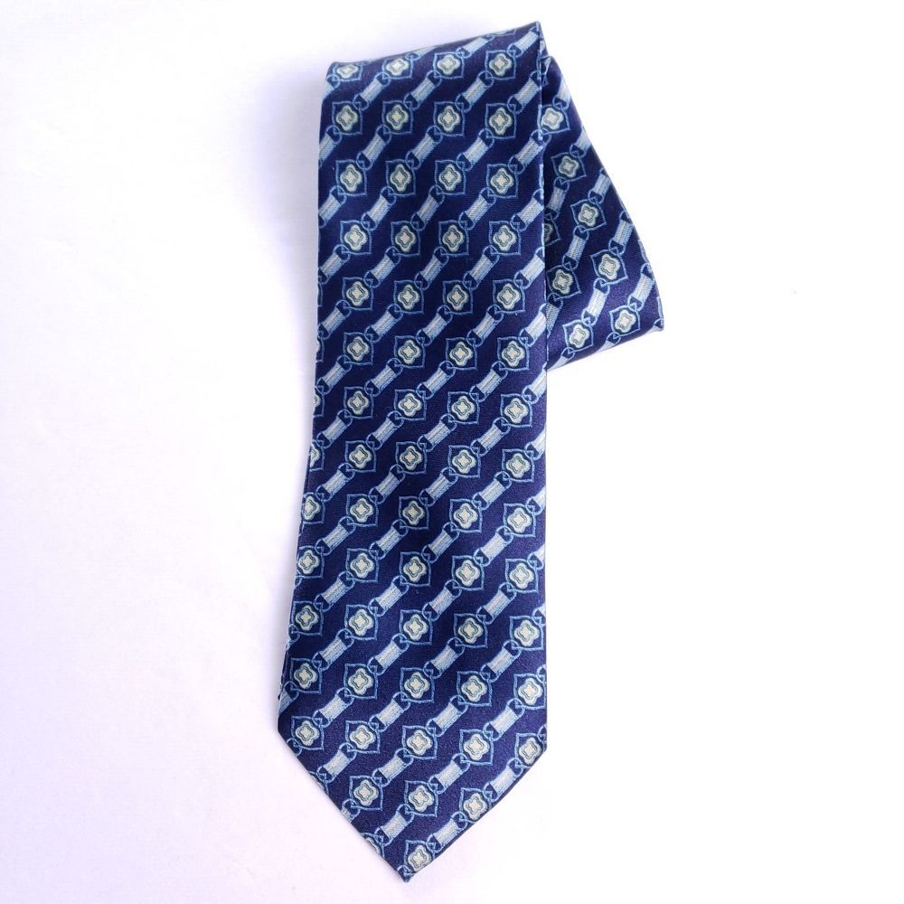 ABBA Silk Tie Blue Chain‎ Geometric Pattern 100% Silk Classic Menswear Accessory